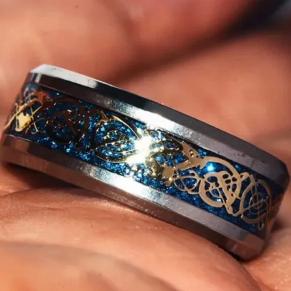 🆕 | Blue Stainless Steele | Men’s Dragon Band | Size 9 - Picture 7 of 7